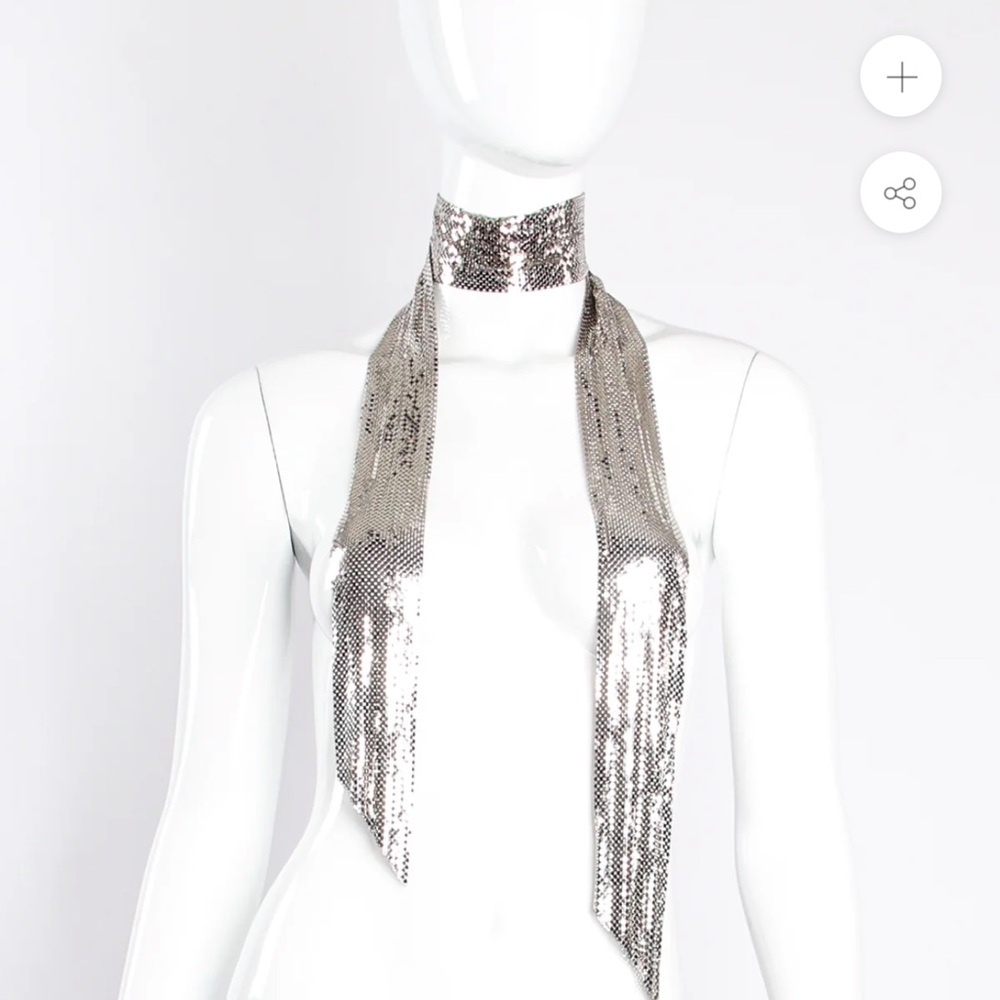 VINTAGE Whiting & Davis Shiny Silver metal mesh tie scarf.